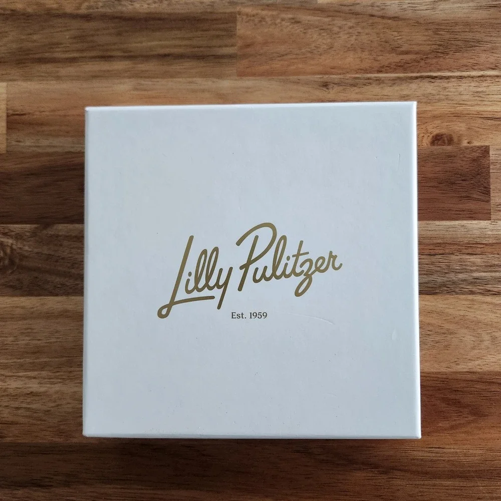 Lilly Pulitzer White Gold Foil Logo Square Gift Box 6.75x6.75x1.25 Accessory Box